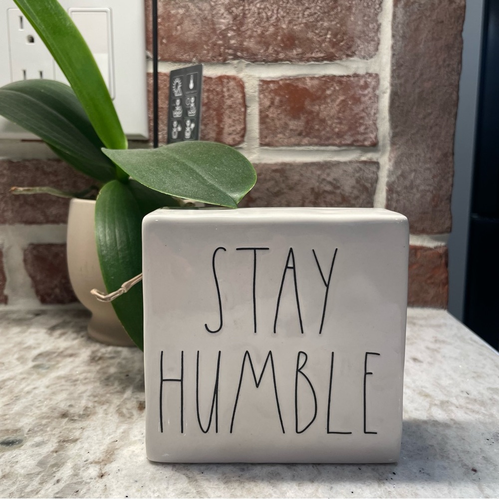 Rae Dunn White Ceramic Block with “Stay Humble” & “Be Kind”